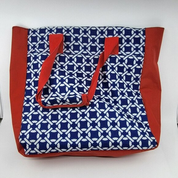 Travelon Red & Blue Geometric Travel Tote Bag With Zipper Closure & Inner Pocket - Picture 4 of 12